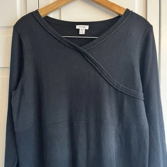 J.JILL PureJill Petite Med Cotton Cashmere Blend Faux Wrap Sweater Dress Black - Picture 3 of 13